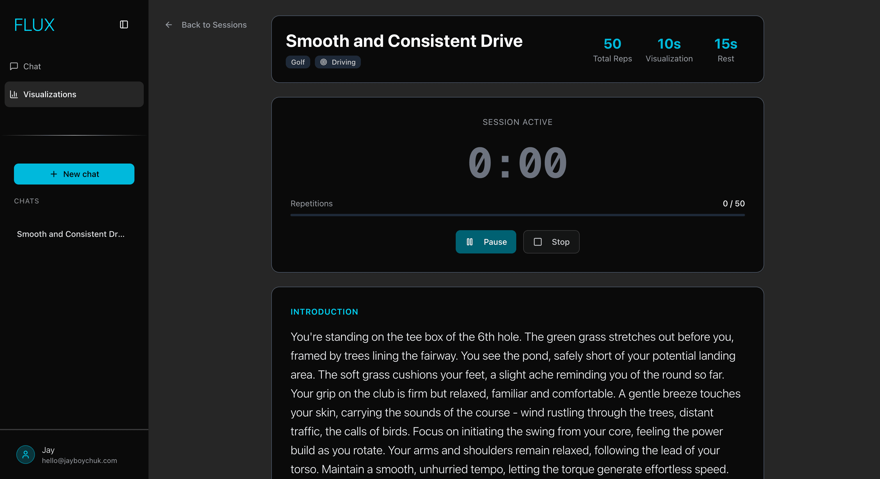 Step 2: Visualization session interface with timer and session controls